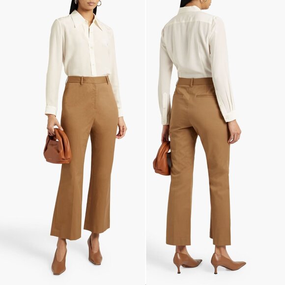 NILI LOTAN Corette Straight Leg PANTS Sz 4 Tall Inseam Cotton Camel Tan NEW $550